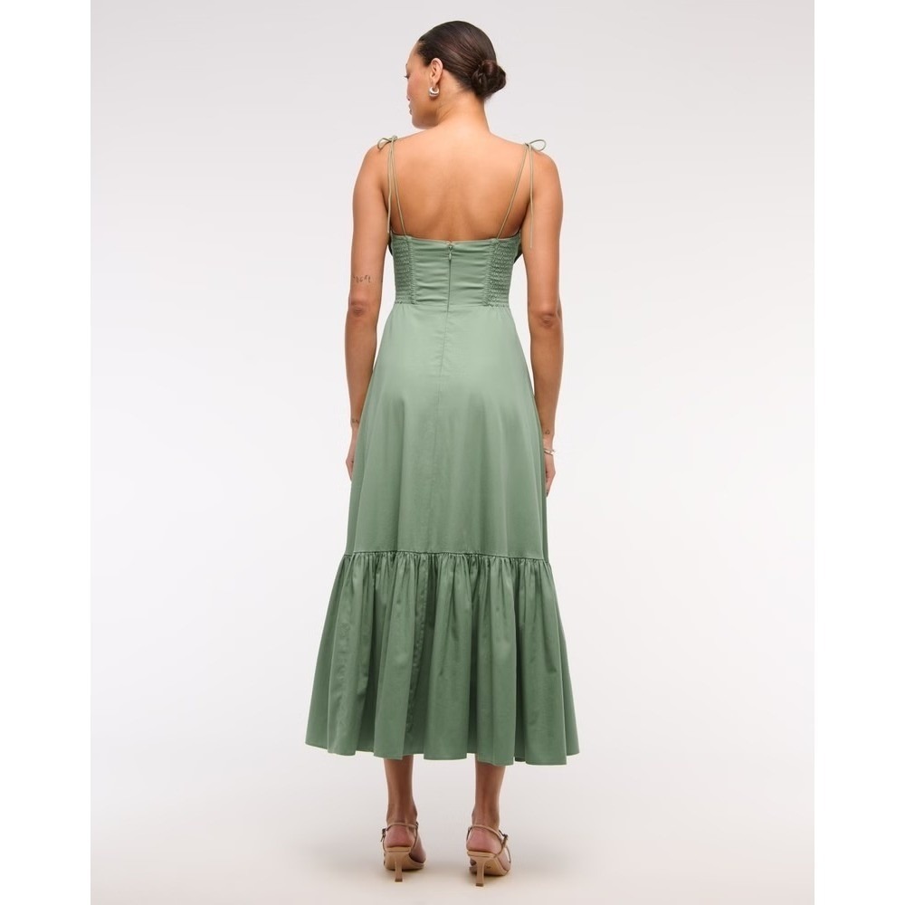 Abercrombie & Fitch Dress Womens XL Green Maxi Tie Strap Tiered Summer Sundress - Picture 2 of 11